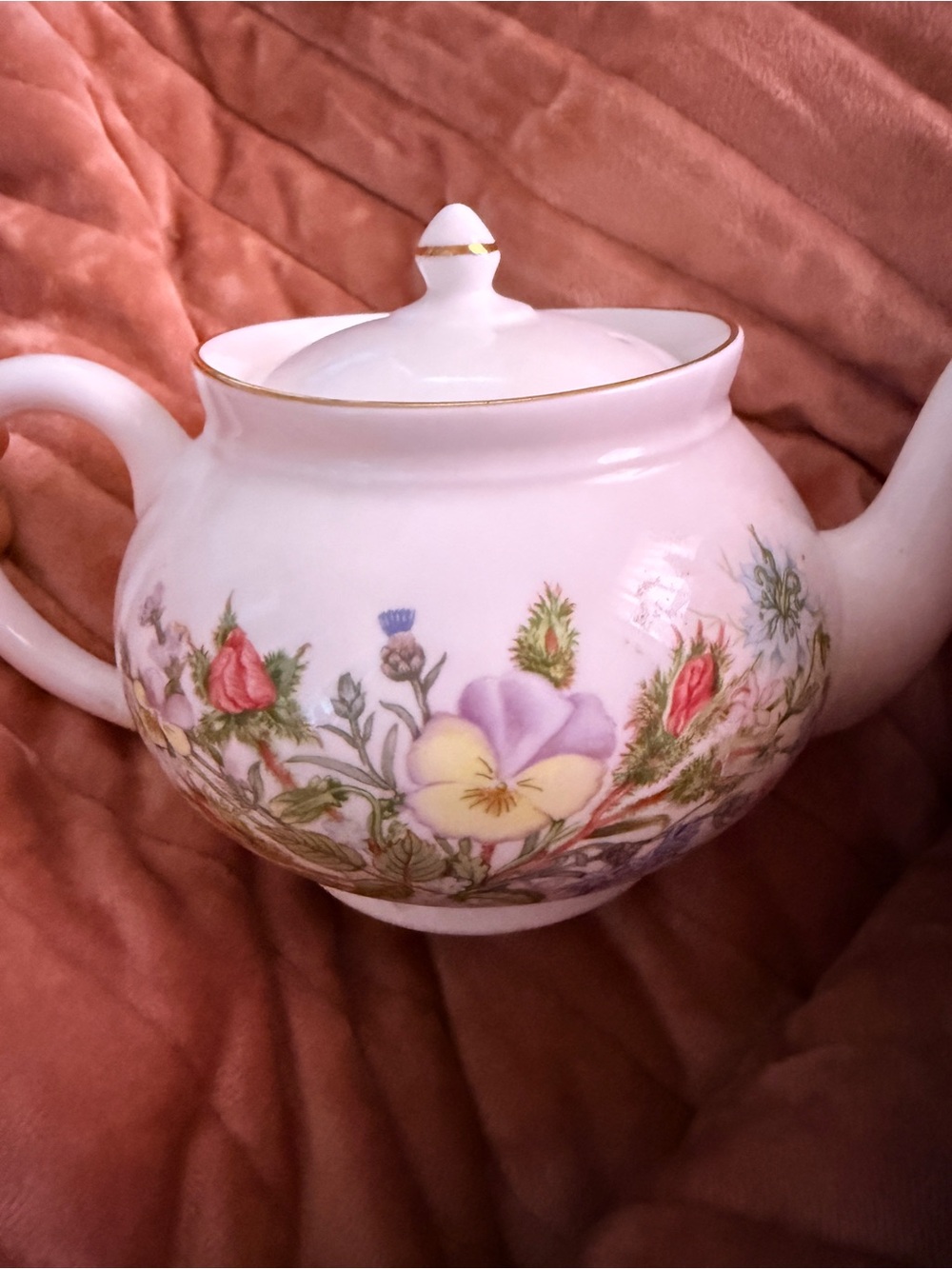 Rare Aynsley  Floral Teapot with Gold Trim - Pansy Motif.